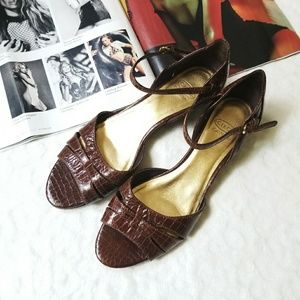 Joan & David Circa Croc Embossed Low Wedge Sandals